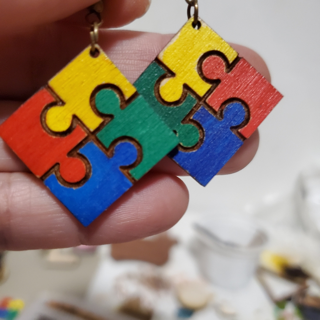 Small Colorful Wood Puzzle Styled Earrings